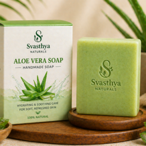 Handmade aloevera soap by Svasthya Naturals with natural aloe extracts for hydration and soothing sensitive skin
