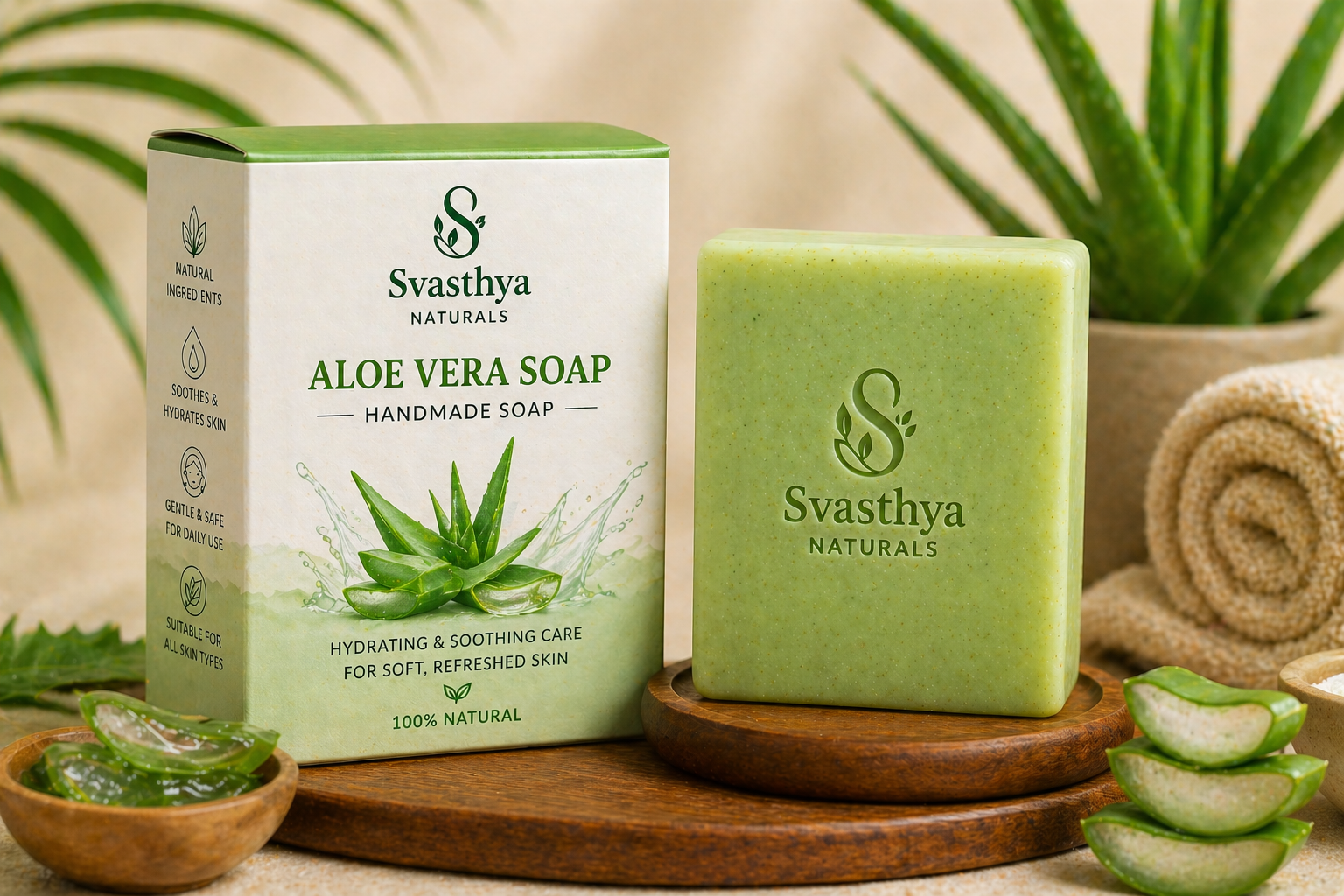 Handmade aloevera soap by Svasthya Naturals with natural aloe extracts for hydration and soothing sensitive skin