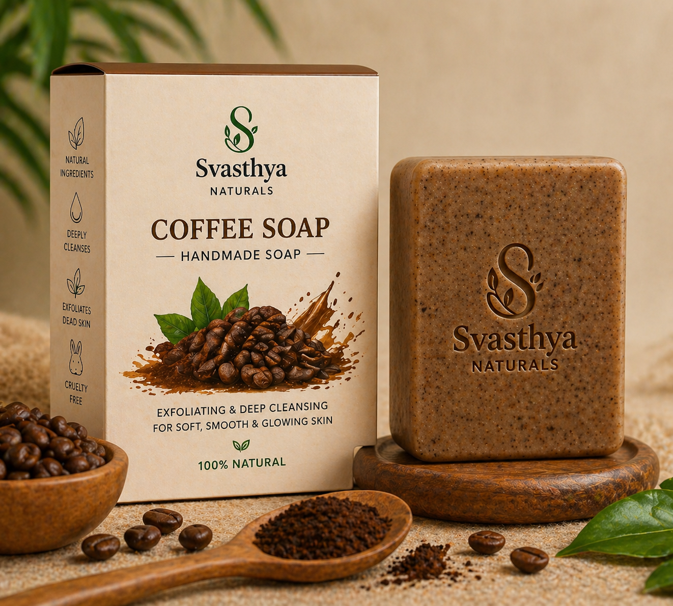 svasthya naturals coffee soap – tan removal & skin smoothing bar