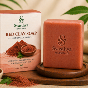 Handmade red clay soap by Svasthya Naturals for oil control, deep cleansing and clearer skin