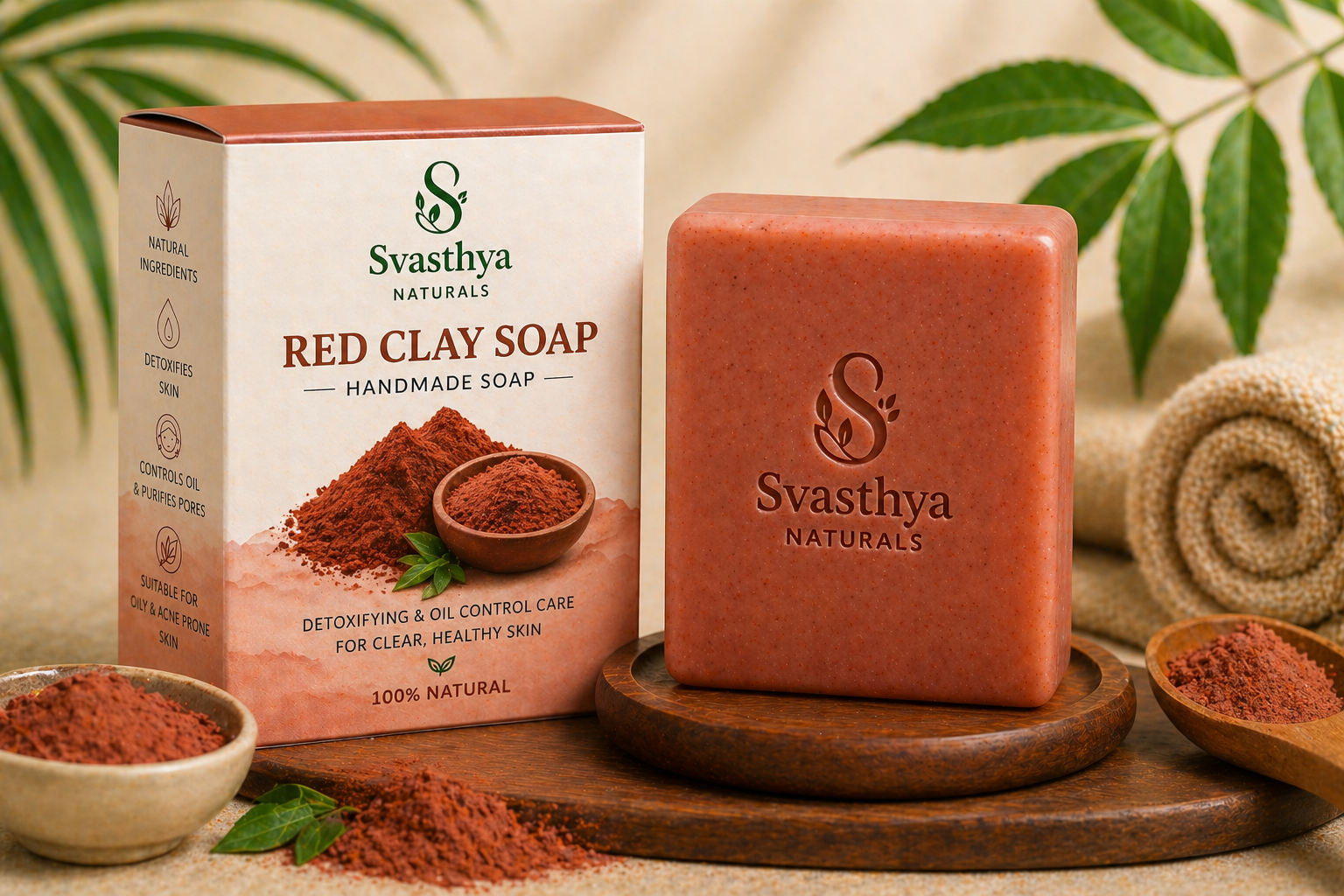 Handmade red clay soap by Svasthya Naturals for oil control, deep cleansing and clearer skin